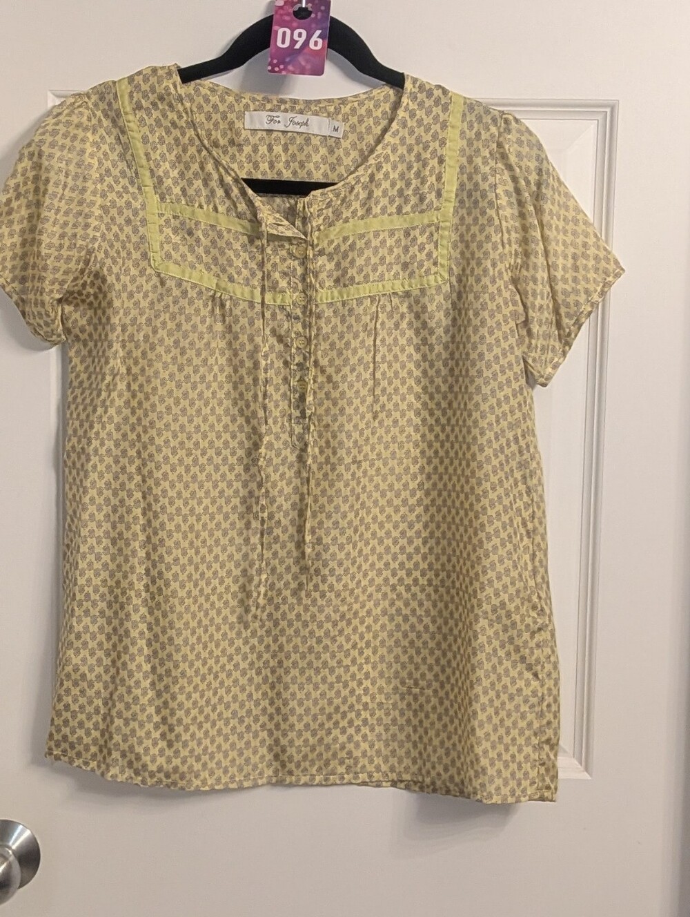 For Joseph Pale Yellow Silk Printed Short-Sleeve Blouse